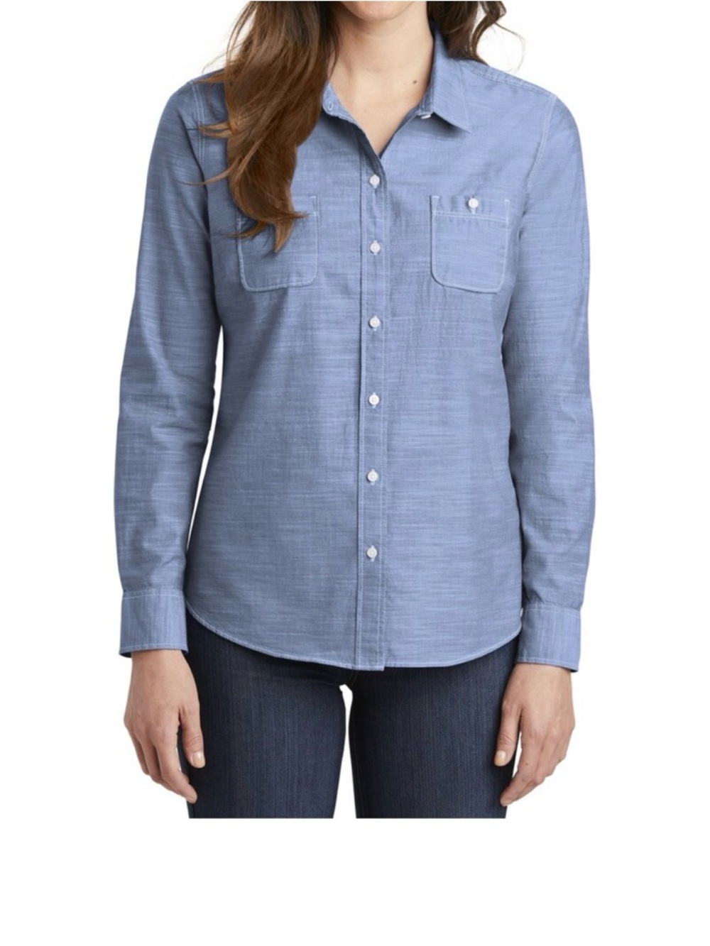 Port Authority Blue Long-Sleeve Button-Down Shirt SIZE M LADIES